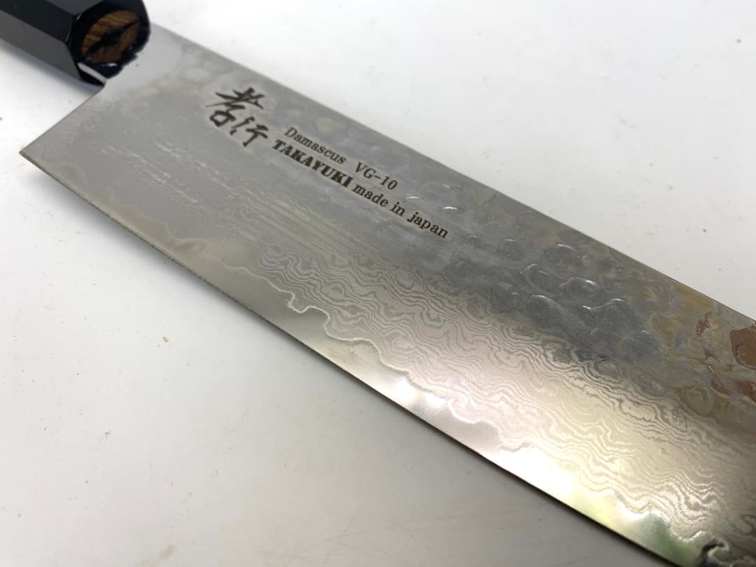 堺孝行 菜切包丁 33層ダマスカス 槌目 欅柄 V金10号 160mm 新品