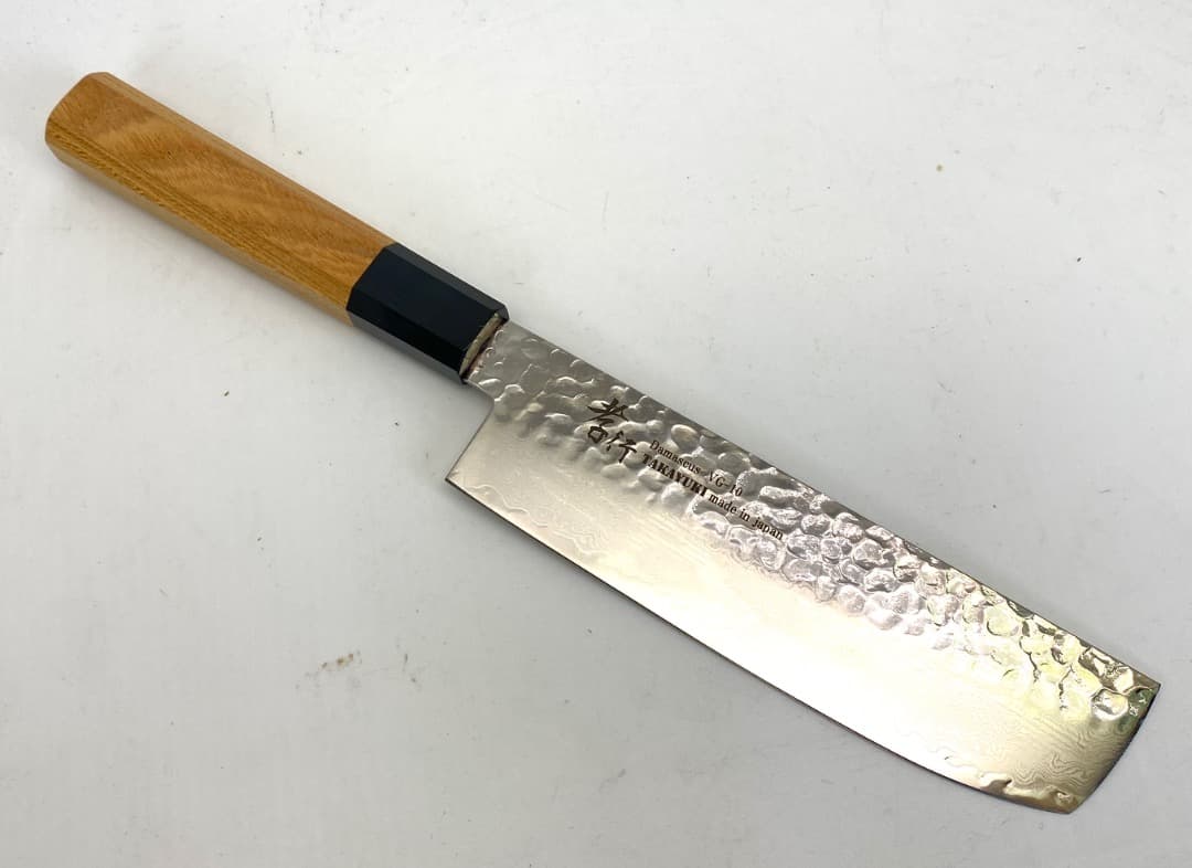 堺孝行 菜切包丁 33層ダマスカス 槌目 欅柄 V金10号 160mm 新品