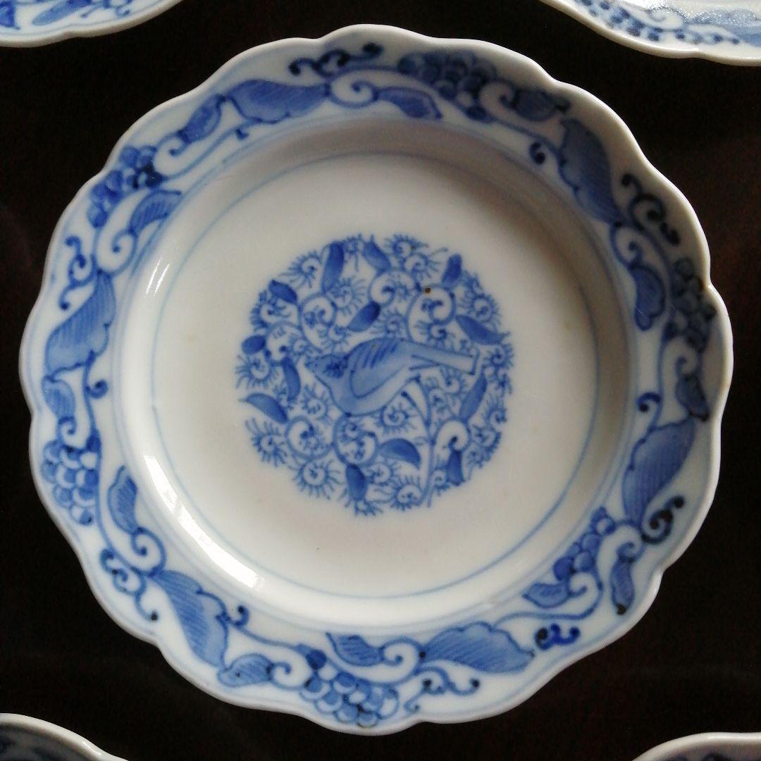 古伊万里　染付鶉紋皿　10枚　16cm　江戸後期～明治期