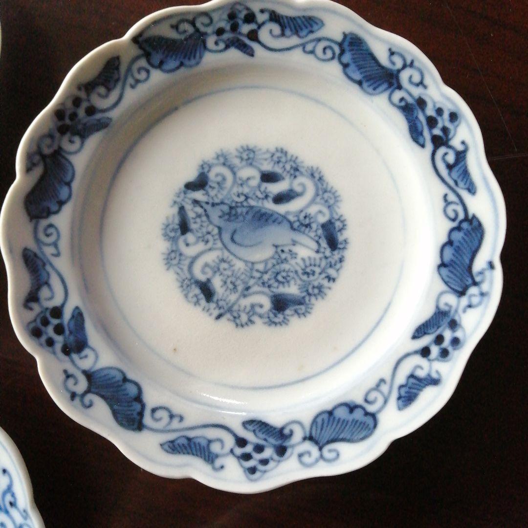 古伊万里　染付鶉紋皿　10枚　16cm　江戸後期～明治期