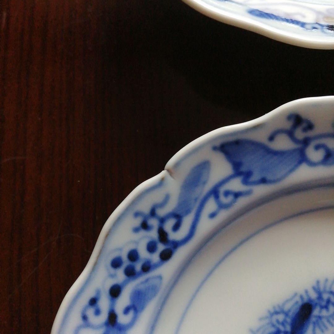 古伊万里　染付鶉紋皿　10枚　16cm　江戸後期～明治期