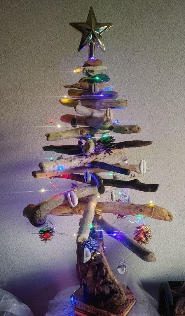 流木クリスマスツリー LEDライト付き