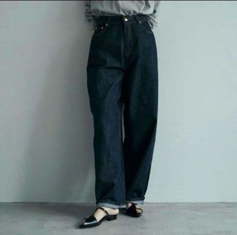 美品 marjour TUCK DENIM タックデニムパンツ 濃紺 ワイド M
