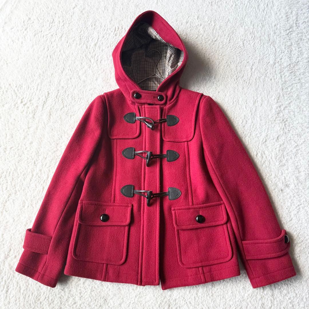 バーバリーブルーレーベル ダッフルコート ノバチェック 38 レッド 未使用級
