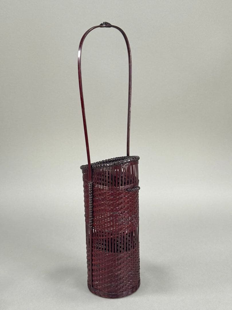 竹籠　渡辺竹清作　掛け花入　いけばな　茶花　小原流　竹細工　竹編手付　花器