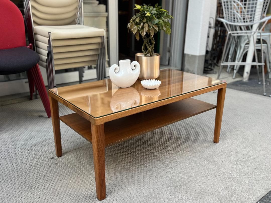 現行モデル☆カリモク家具／TU3544／ローテーブル／ウォールナット／ガラス天板
