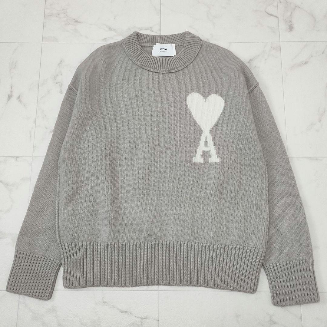 ami paris　アミパリス　ウール　ニットセーター　ハートロゴ　グレージュ