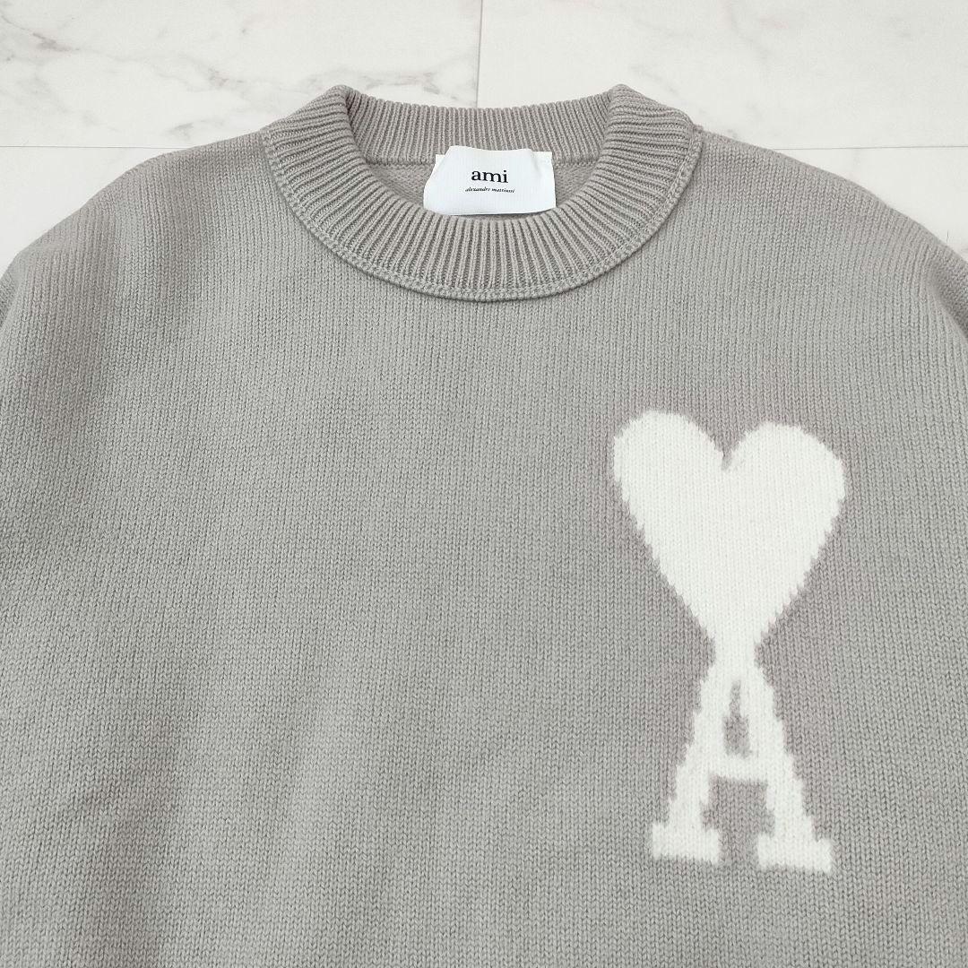 ami paris　アミパリス　ウール　ニットセーター　ハートロゴ　グレージュ