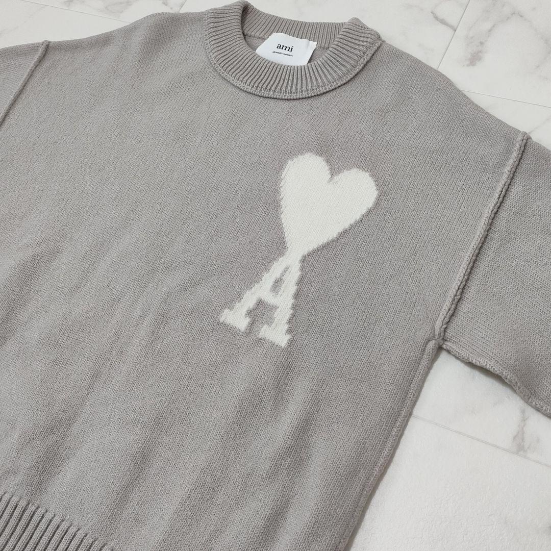 ami paris　アミパリス　ウール　ニットセーター　ハートロゴ　グレージュ