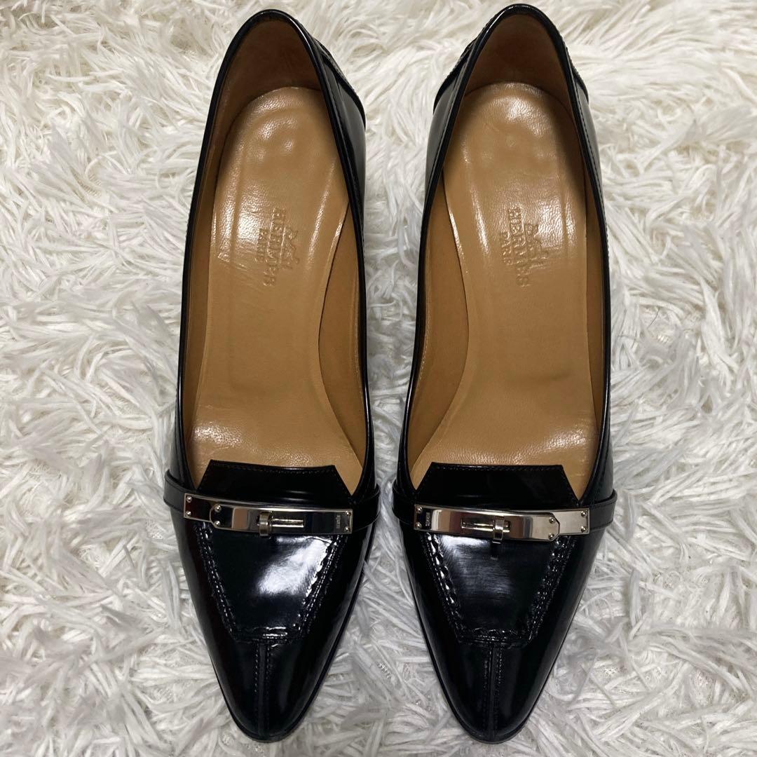 美品✨エルメス　ケリー　パンプス　23cm 黒　HERMES レザー　金具　箱付