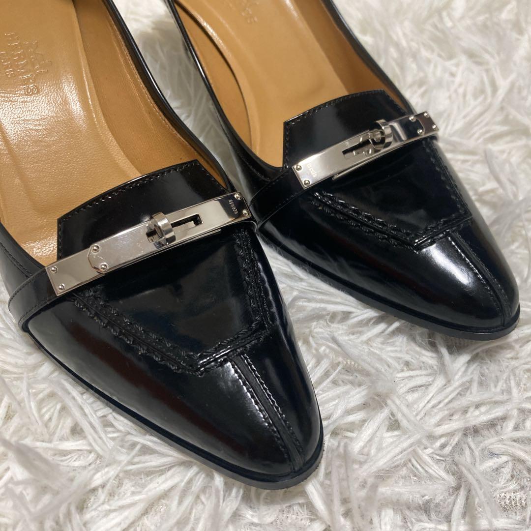 美品✨エルメス　ケリー　パンプス　23cm 黒　HERMES レザー　金具　箱付