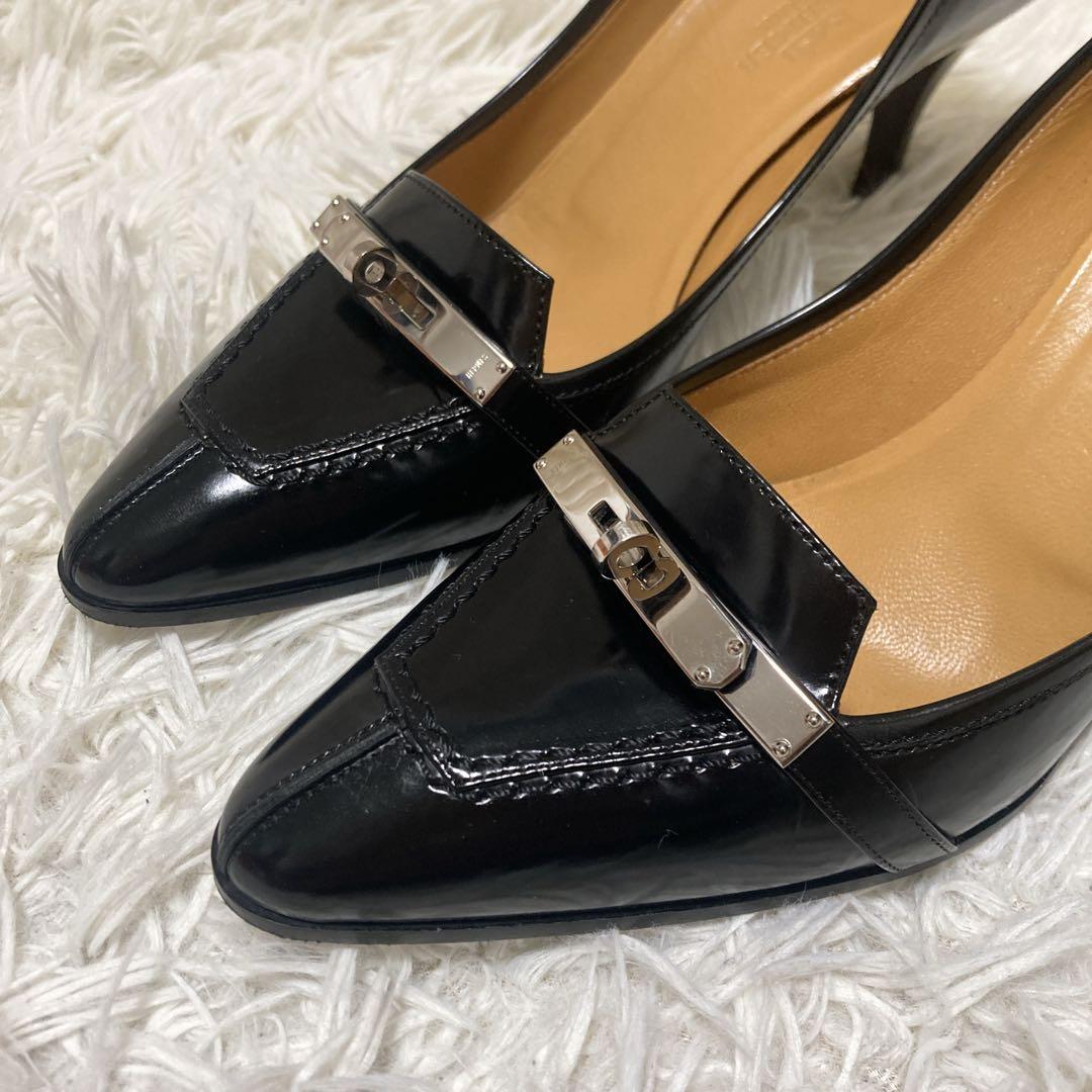 美品✨エルメス　ケリー　パンプス　23cm 黒　HERMES レザー　金具　箱付