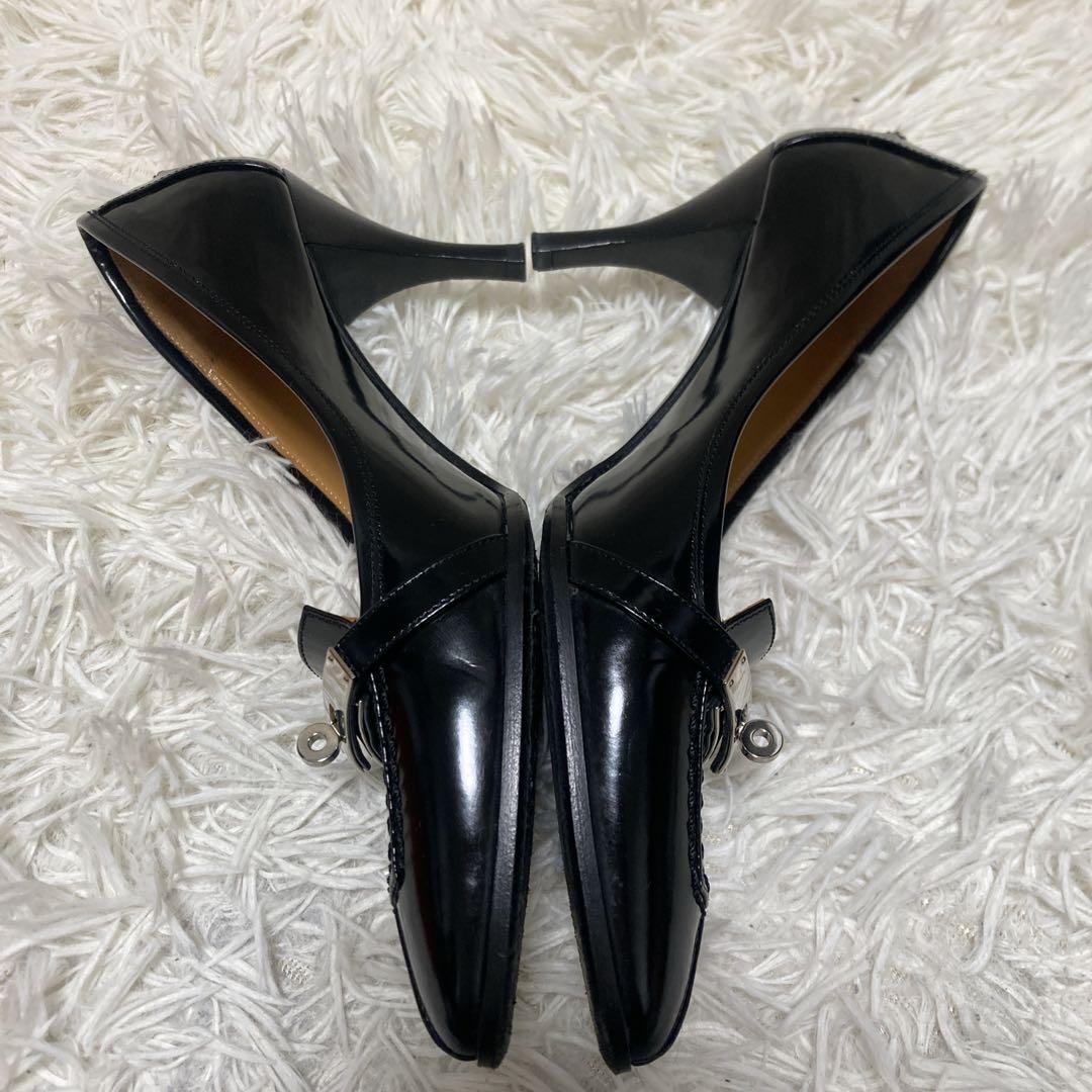 美品✨エルメス　ケリー　パンプス　23cm 黒　HERMES レザー　金具　箱付