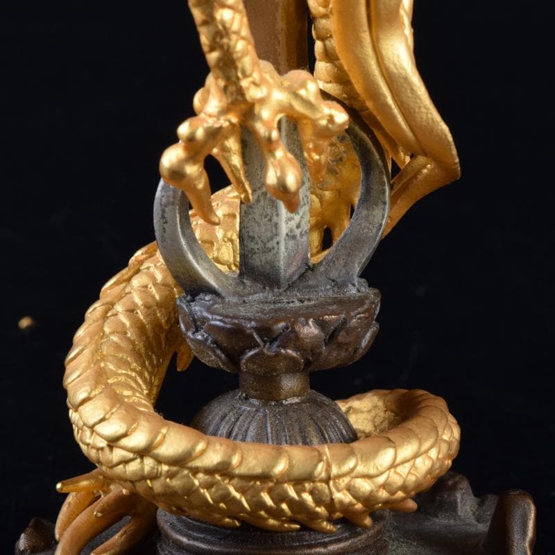 仏教美術　古銅鍍金　龍神　倶利伽羅大龍　不動明王　置物　時代箱付　M　7049