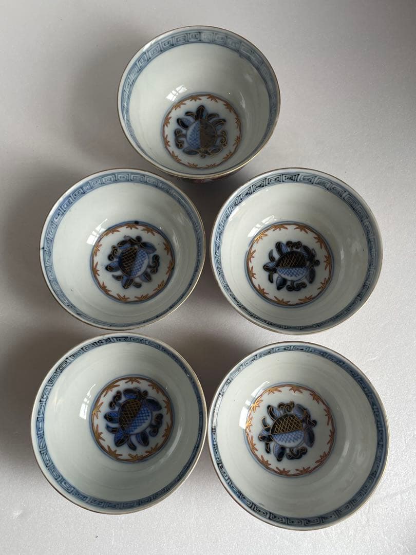 古伊万里 金蘭手柘榴図 蓋物 五客　お皿/蓋付き碗/茶碗/蓋付き/飯碗/お碗50