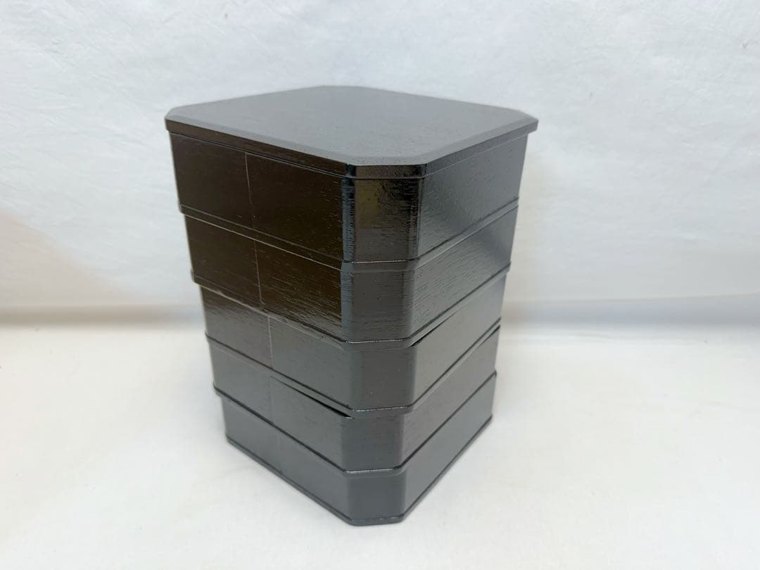 ほぼ未使用 茶道具 木製 柿合黒塗 5段縁高重 元箱