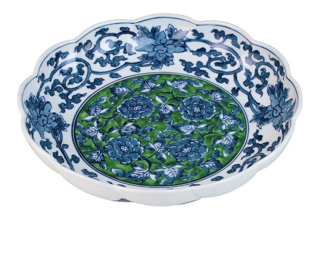 有田焼 亮秀窯 緑彩牡丹 ２４ｃｍ鉢 ギフト 有田焼 24cm 花柄鉢