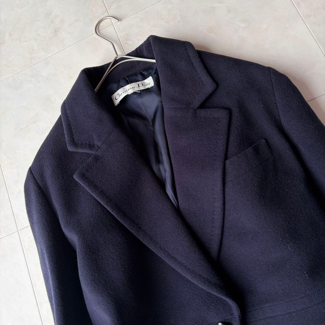 クリスチャンディオール アンゴラ混上質ウールコート ネイビー 7号 L相当
