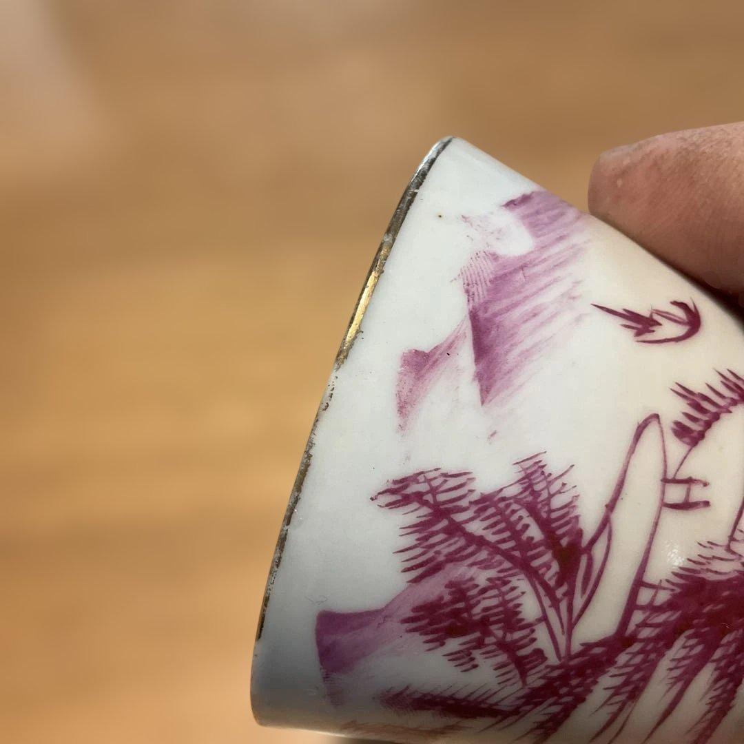 中国民国時代の茶碗 白地 赤絵