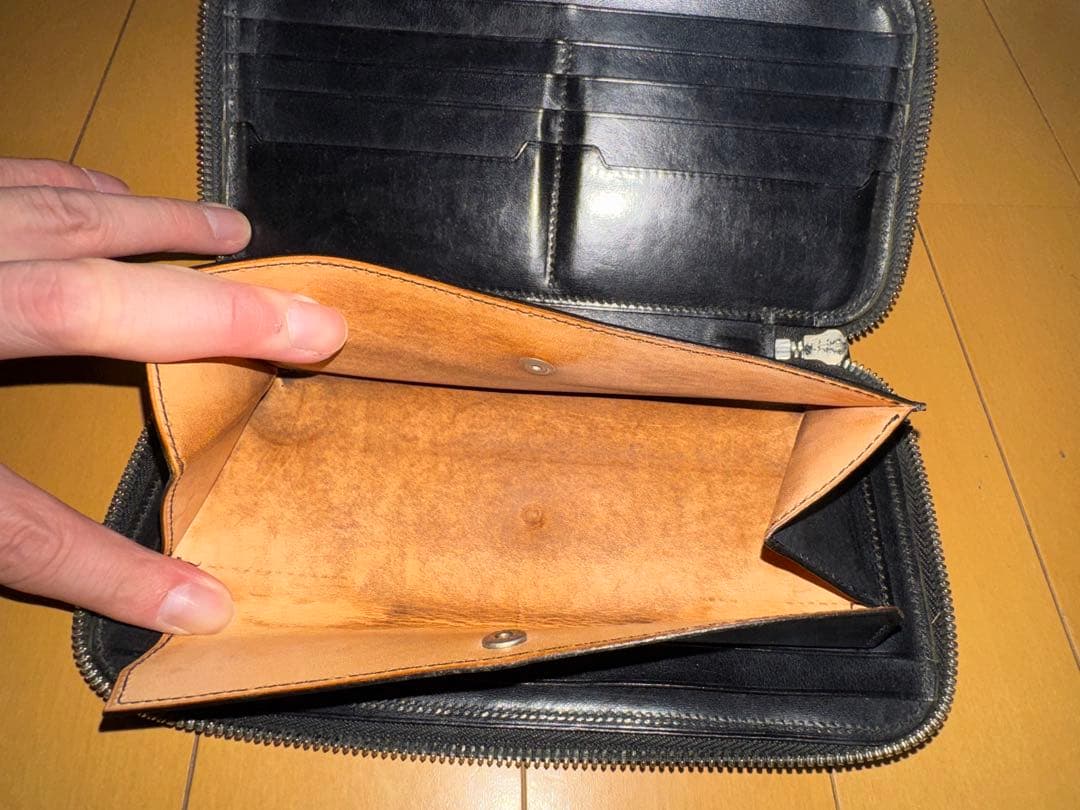 万双 ブライドルレザー ラウンドファスナー