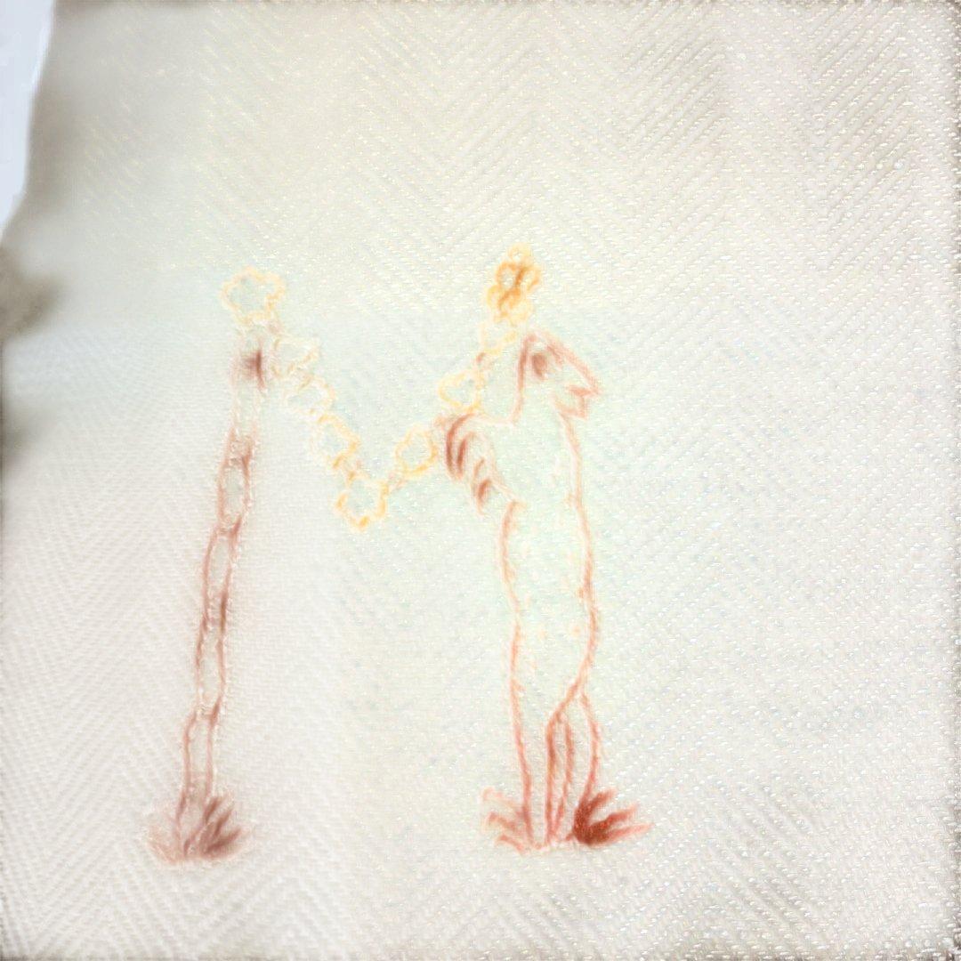 HERMES 刺繍 クッション 麻　30cm x 30cm