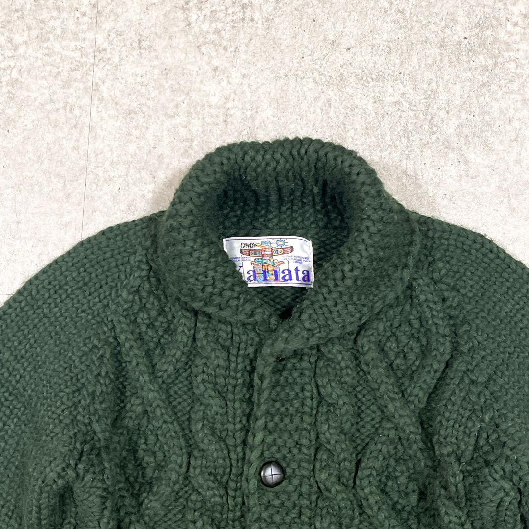 カナタ Kanata カウチンニット カーディガン カナダ製 カーキ ケーブル