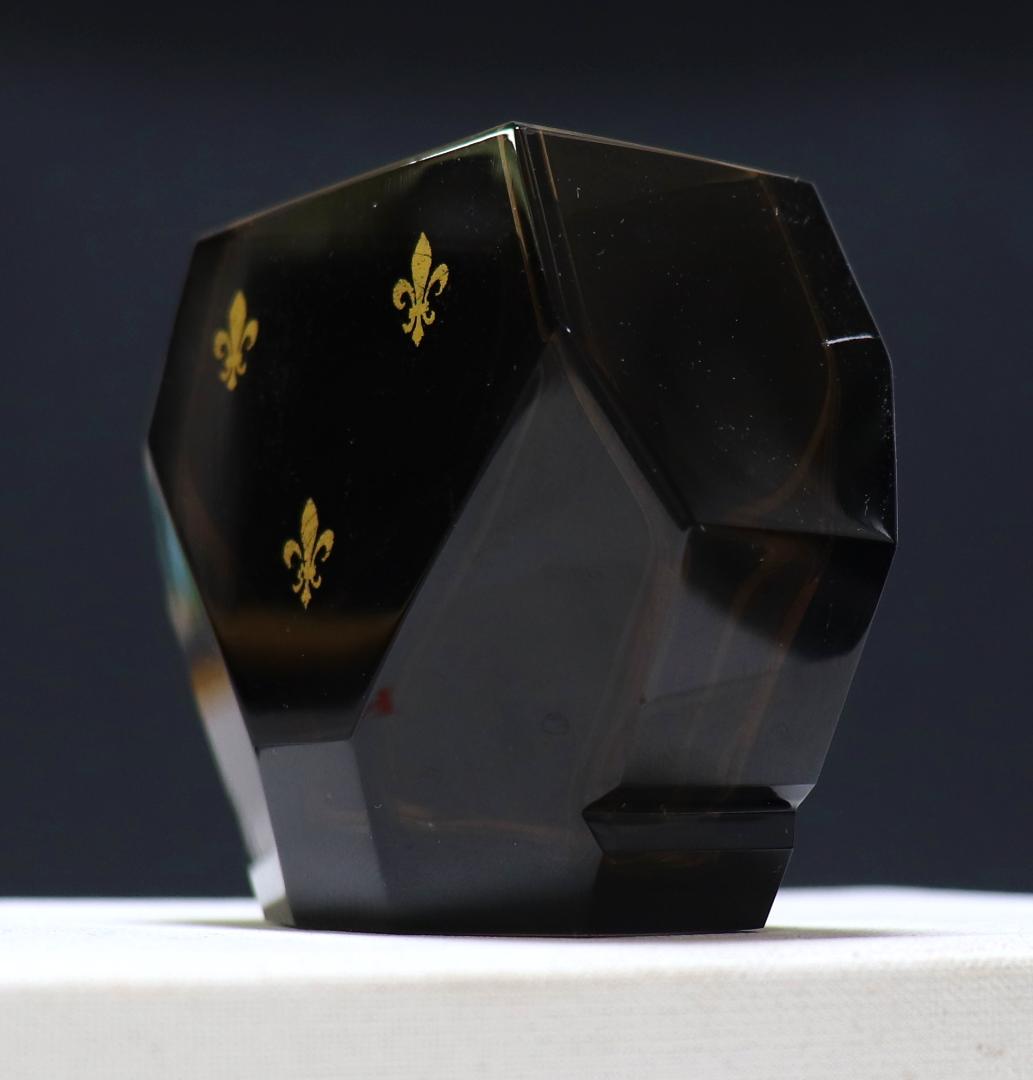 オールド・バカラ レアカラー ブラックブラウン 金彩百合文花瓶 黒茶オブジェ