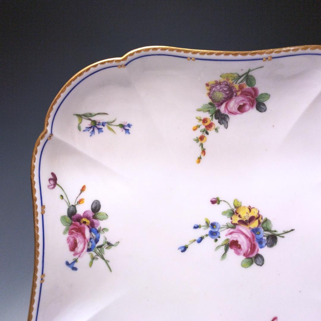 セーブル Sevres 1789年 ブルーライン金彩花絵 スクエアディッシュ