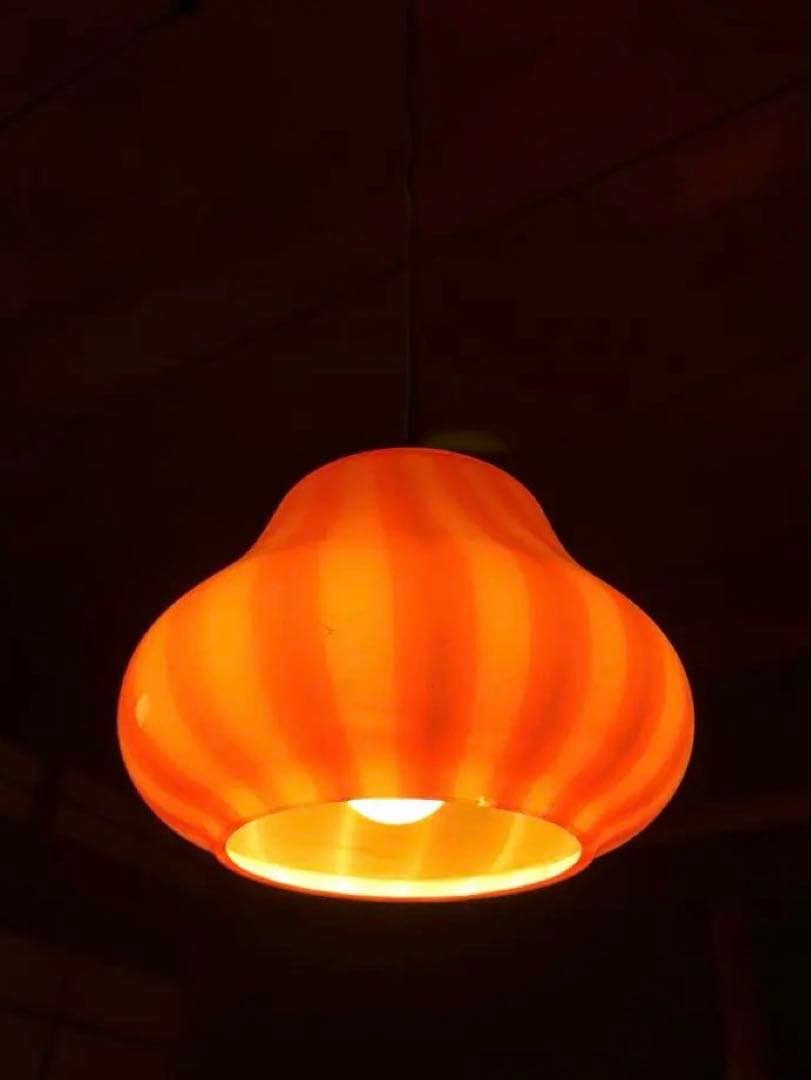 オレンジ　レトロ　ストライプ　ガラスペンダントライト
