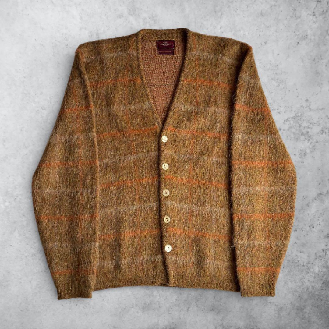 60s-70s VAN HEUSEN モヘア風 ニットカーディガン チェック柄