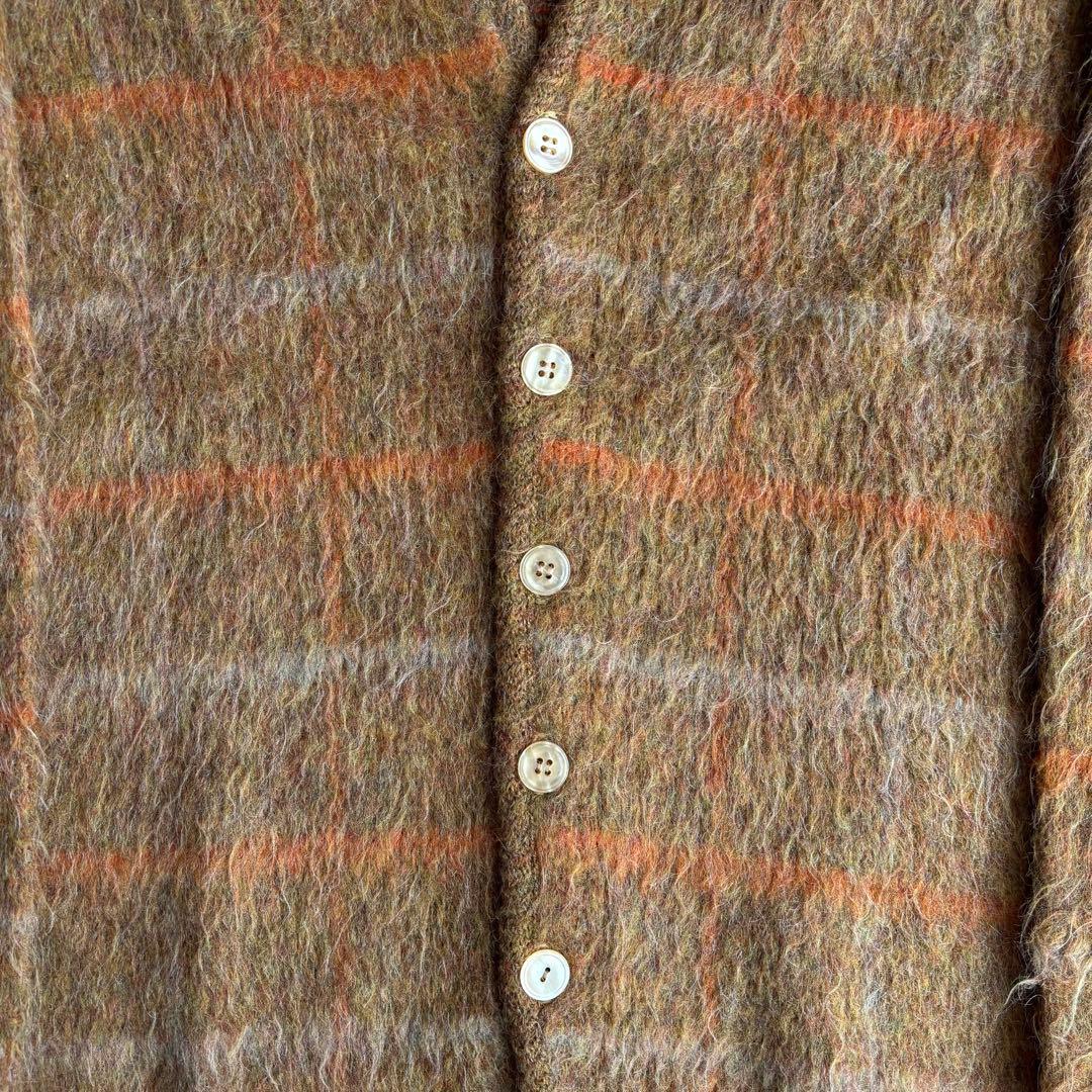 60s-70s VAN HEUSEN モヘア風 ニットカーディガン チェック柄