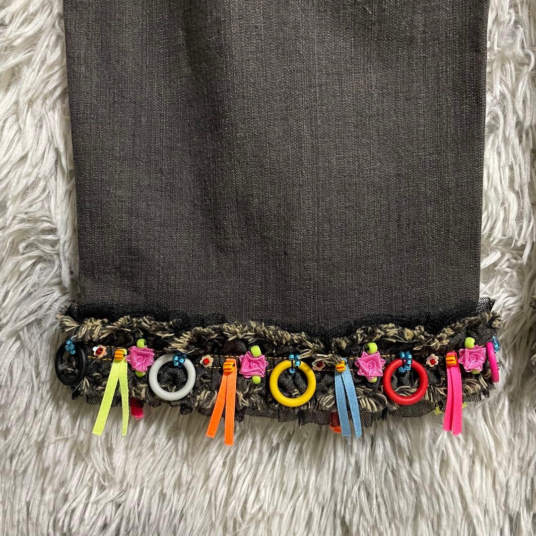 【美品】アルベロベロ オレボレブラ ぶたさん フリンジ ブラック デニム L