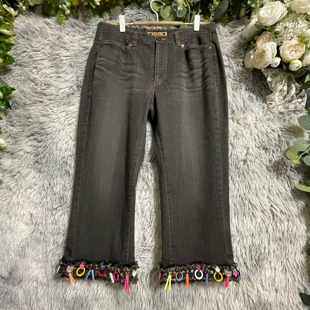 【美品】アルベロベロ オレボレブラ ぶたさん フリンジ ブラック デニム L