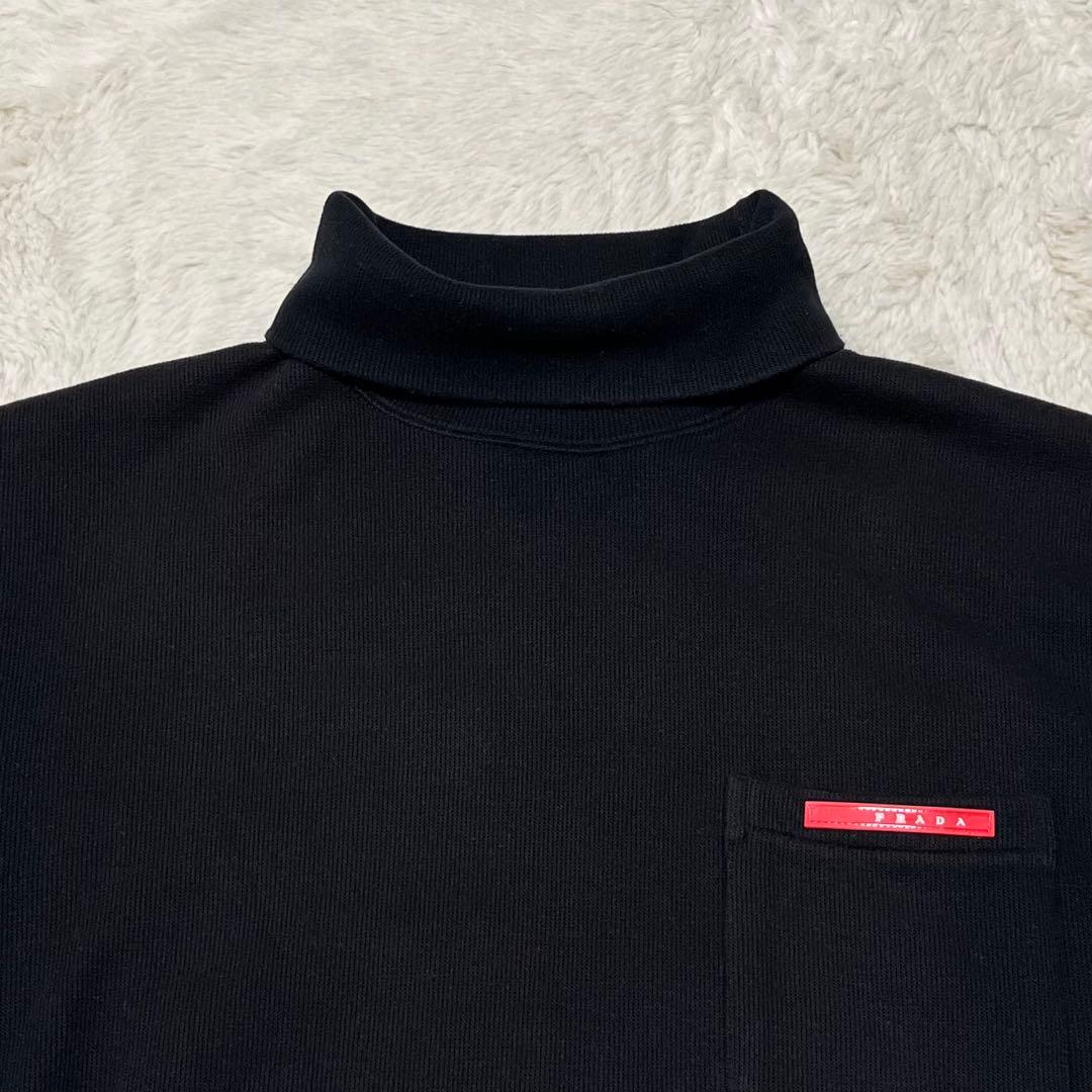 美品　PRADA ハイネック　タートルネック　長袖　カットソー　黒　ロゴ　L