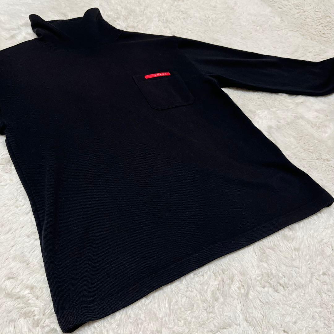 美品　PRADA ハイネック　タートルネック　長袖　カットソー　黒　ロゴ　L