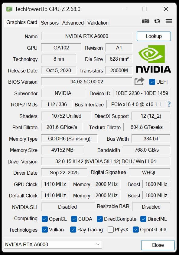 グラフィックボード・グラボ・ビデオカード NVIDIA RTX A6000