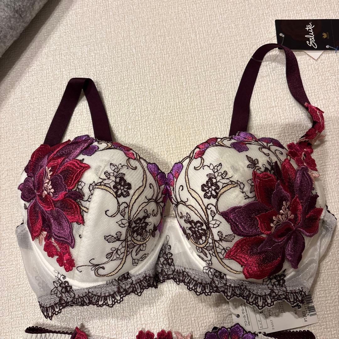 ワコール　サルート　花柄刺繍ブラジャーショーツセット　F65