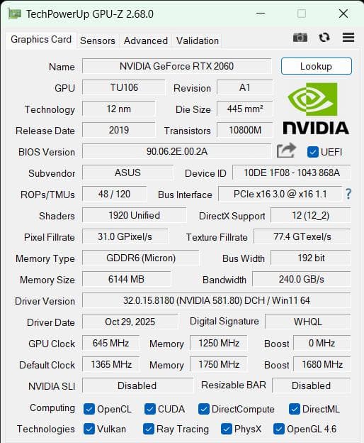 望*睡様 ASUS TURBO-RTX2060-6G （ターボファン グラボ）