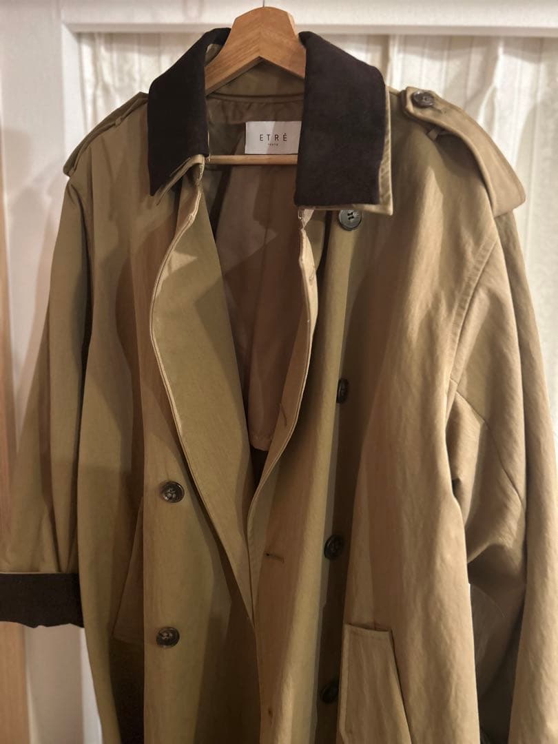 本日のみ限定価格フードストールロングトレンチコート　ベージュS
