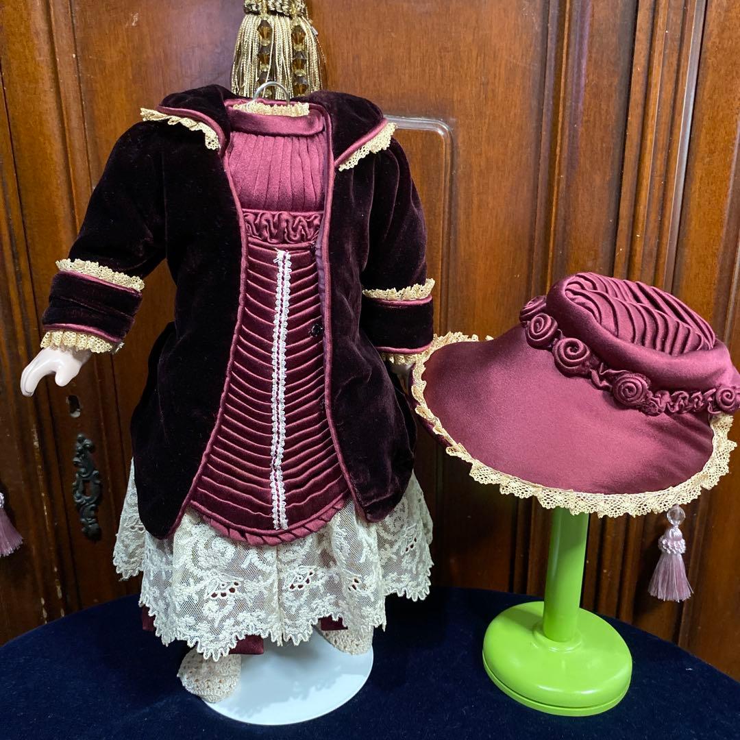 ハンドメイドFB14号シルクドレス、シルクベルベット、ボルドー