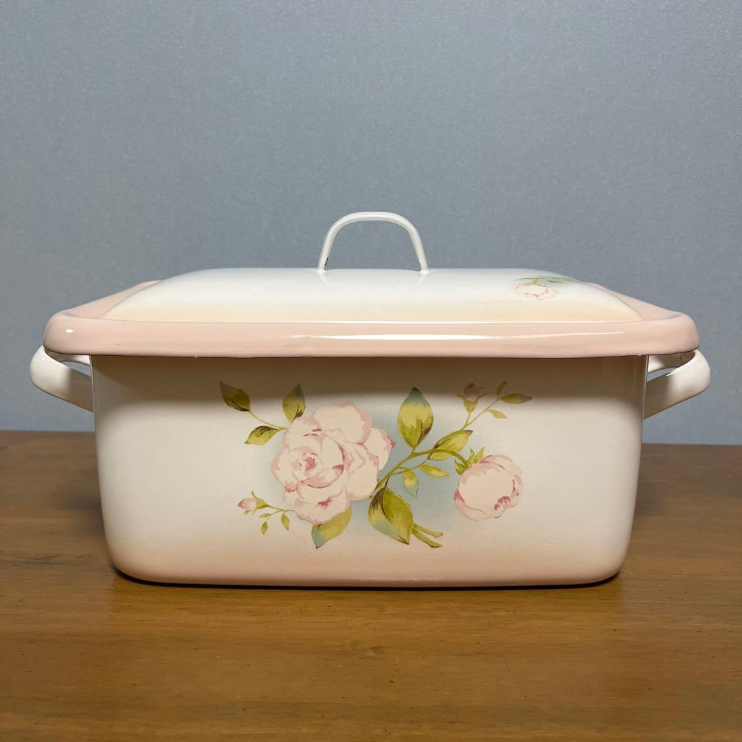 イマン　ポワージュピンク　角ストッカー ホーロー