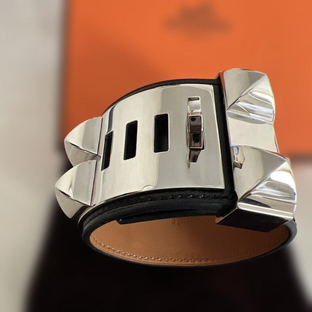 エルメスHERMES　コリエドシアン バングル ブレスレットブラック/シルバー