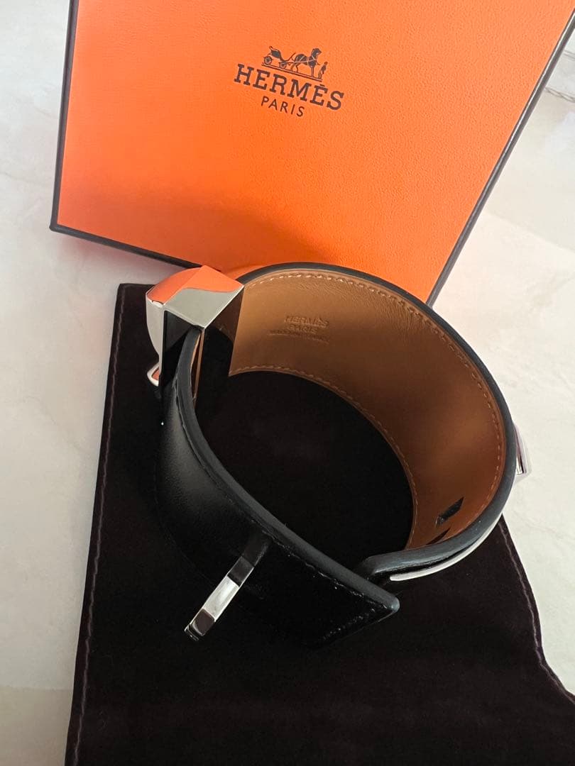 エルメスHERMES　コリエドシアン バングル ブレスレットブラック/シルバー