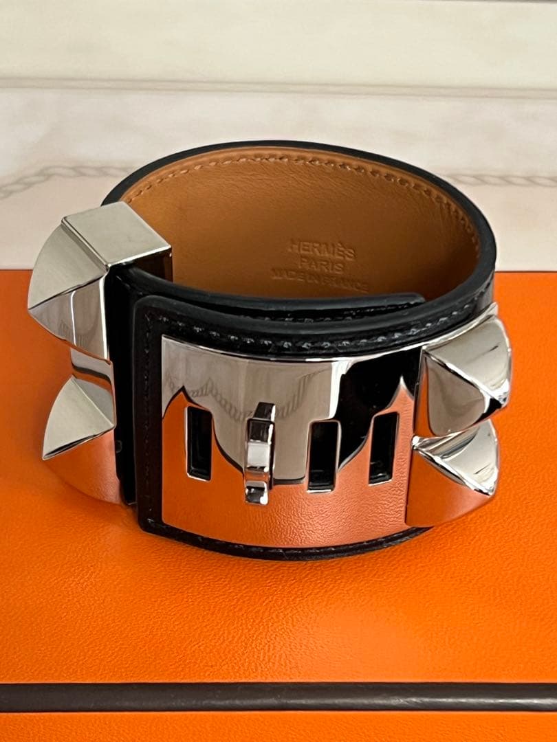 エルメスHERMES　コリエドシアン バングル ブレスレットブラック/シルバー