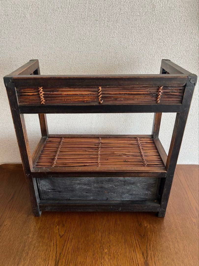 アジアン バンブー 木製2段ラック 引き出し付 37×19×39cm
