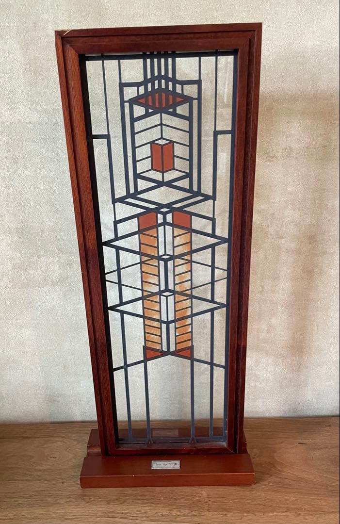 フランク・ロイド・ライト財団認定 ステンドグラス 銘板入り純正スタンド付