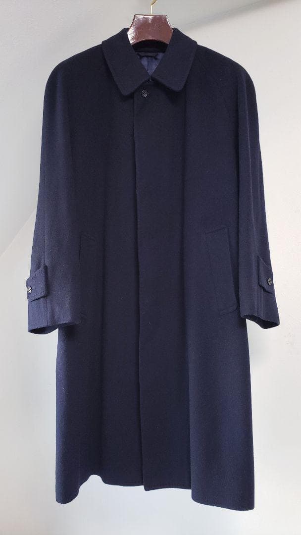 イタリア製カシミヤ100%生地 日本製 ステンカラーコート 黒 ピュアカシミヤ