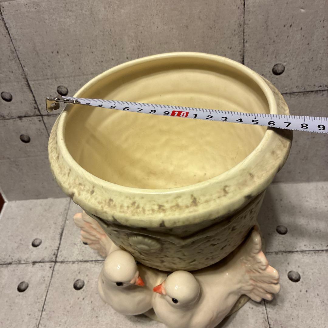 鳩の装飾付き陶器鉢　鉢カバー　ヴィンテージ