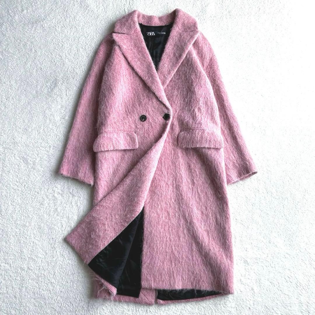極美品 ザラ ZARA アルパカ ピンク シャギーコート マンテコ ロングコート