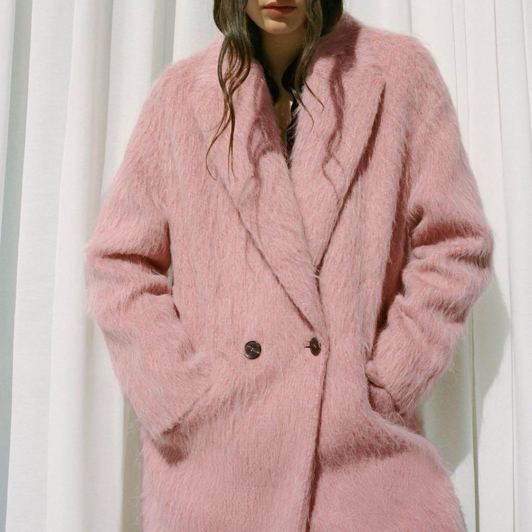 極美品 ザラ ZARA アルパカ ピンク シャギーコート マンテコ ロングコート
